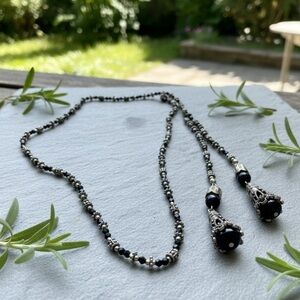 Vintage Crystal Cat’s Eye Stone Long Necklace